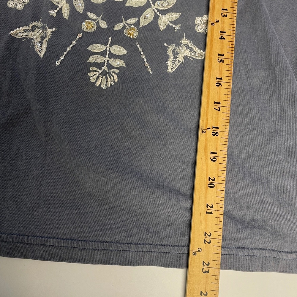 Lucky Brand T-Shirt Women M Blue Embroidered Butterfly Floral Boho Mandala Tee - Picture 7 of 7